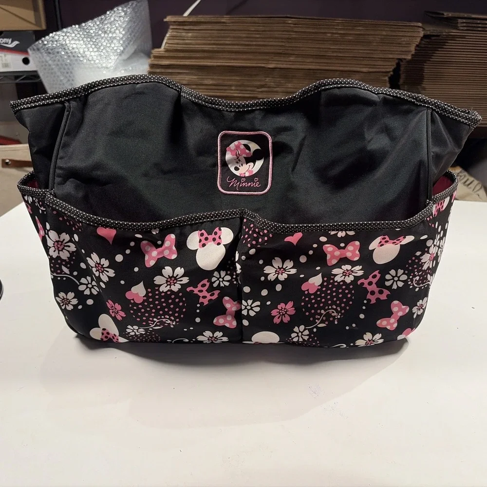 Diaper Bag Baby Bag Disney Minnie Mouse Black Pink White 8 Pockets Set 19